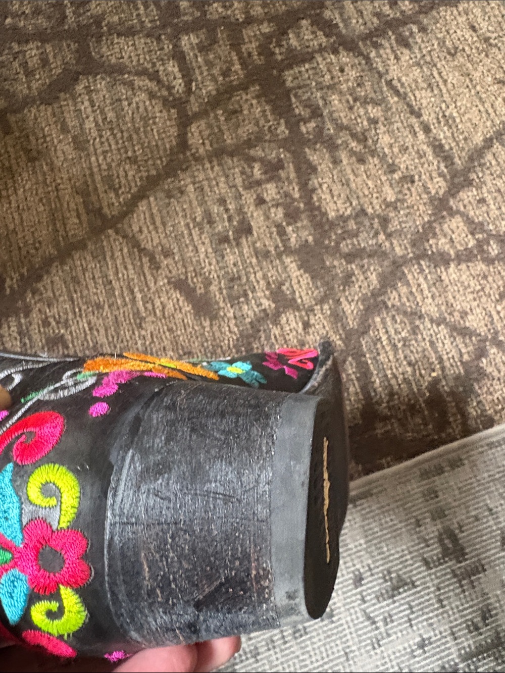 OG Embroidered Black Leather Sugar Skull Cowboy Boots - Vibrant Multicolor - Picture 3 of 10
